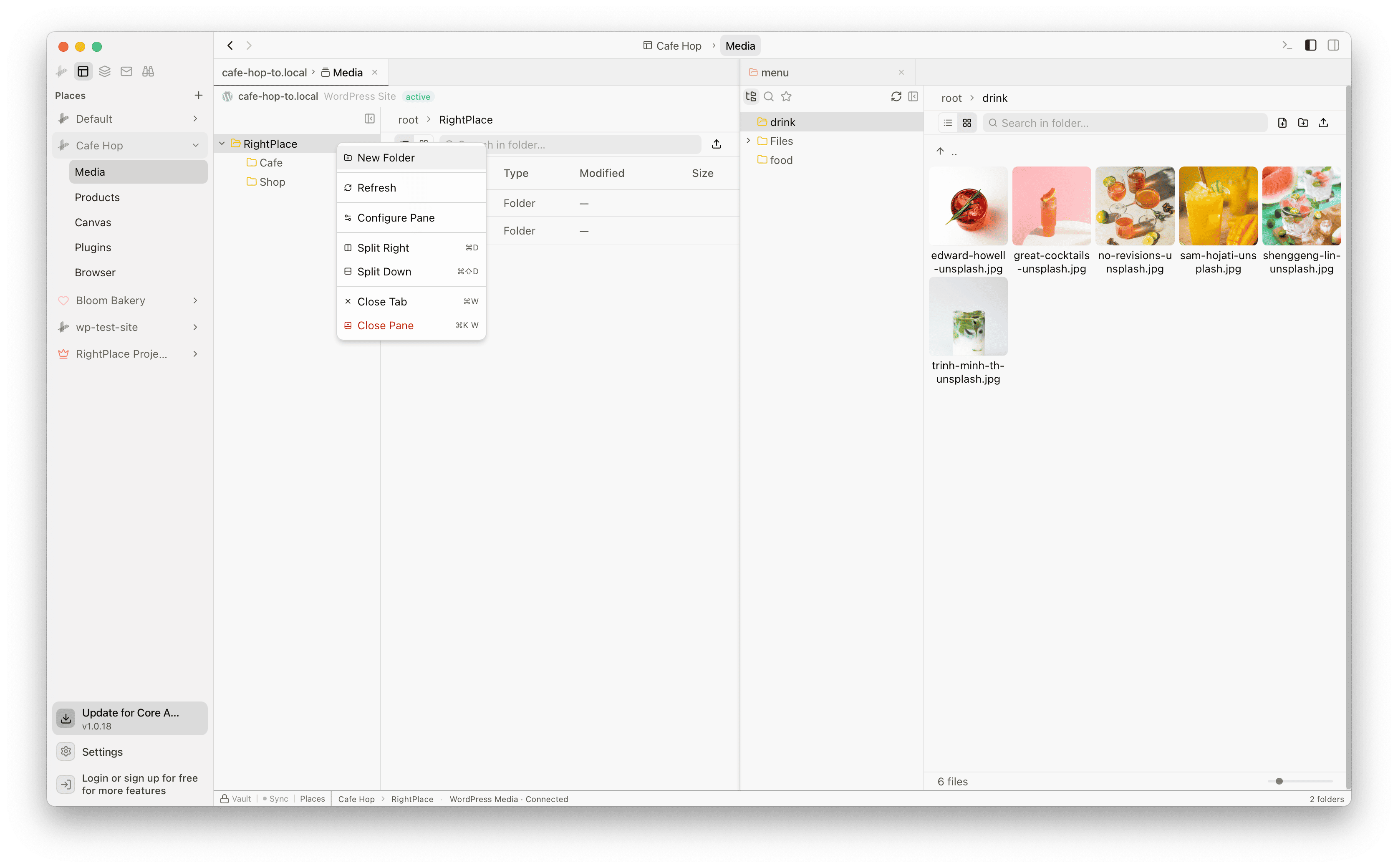 Context menu in WordPress Media showing New Folder option