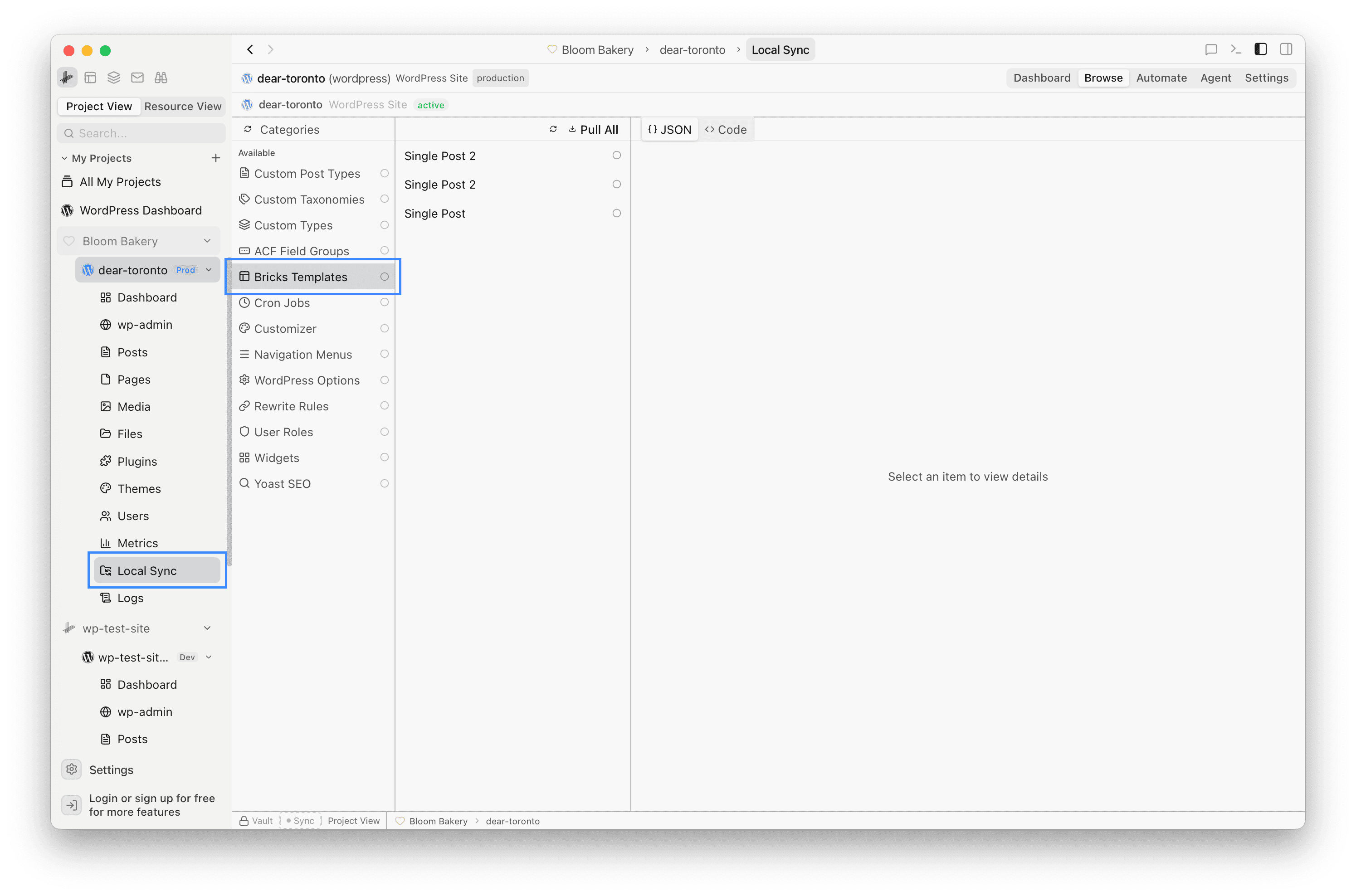Bricks Templates listed under Available before pulling