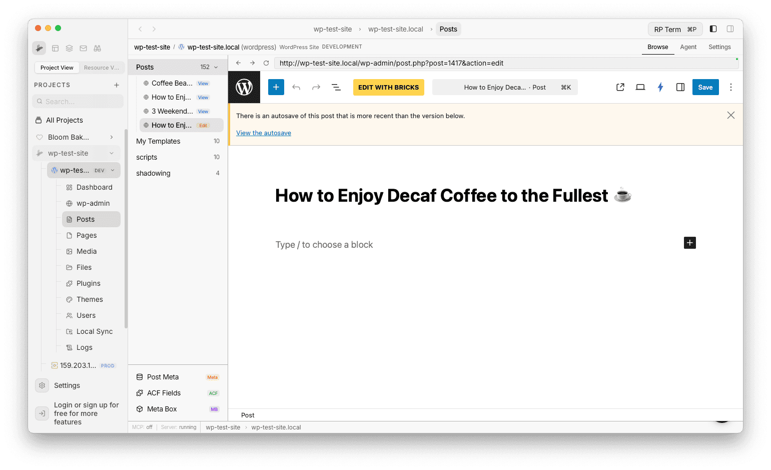 Inline browser showing the WordPress block editor for a post
