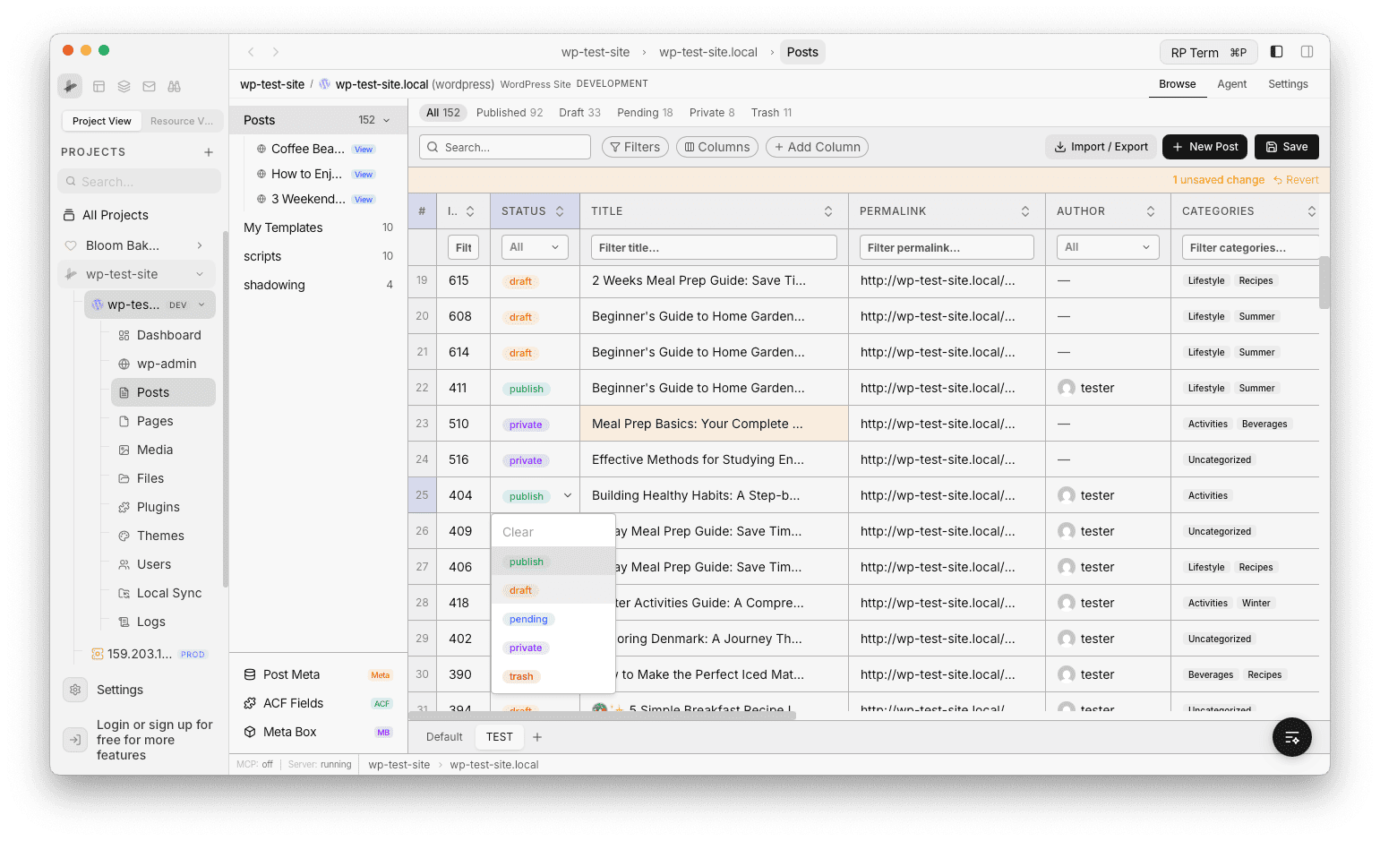 Inline editing a post status with color-coded dropdown options