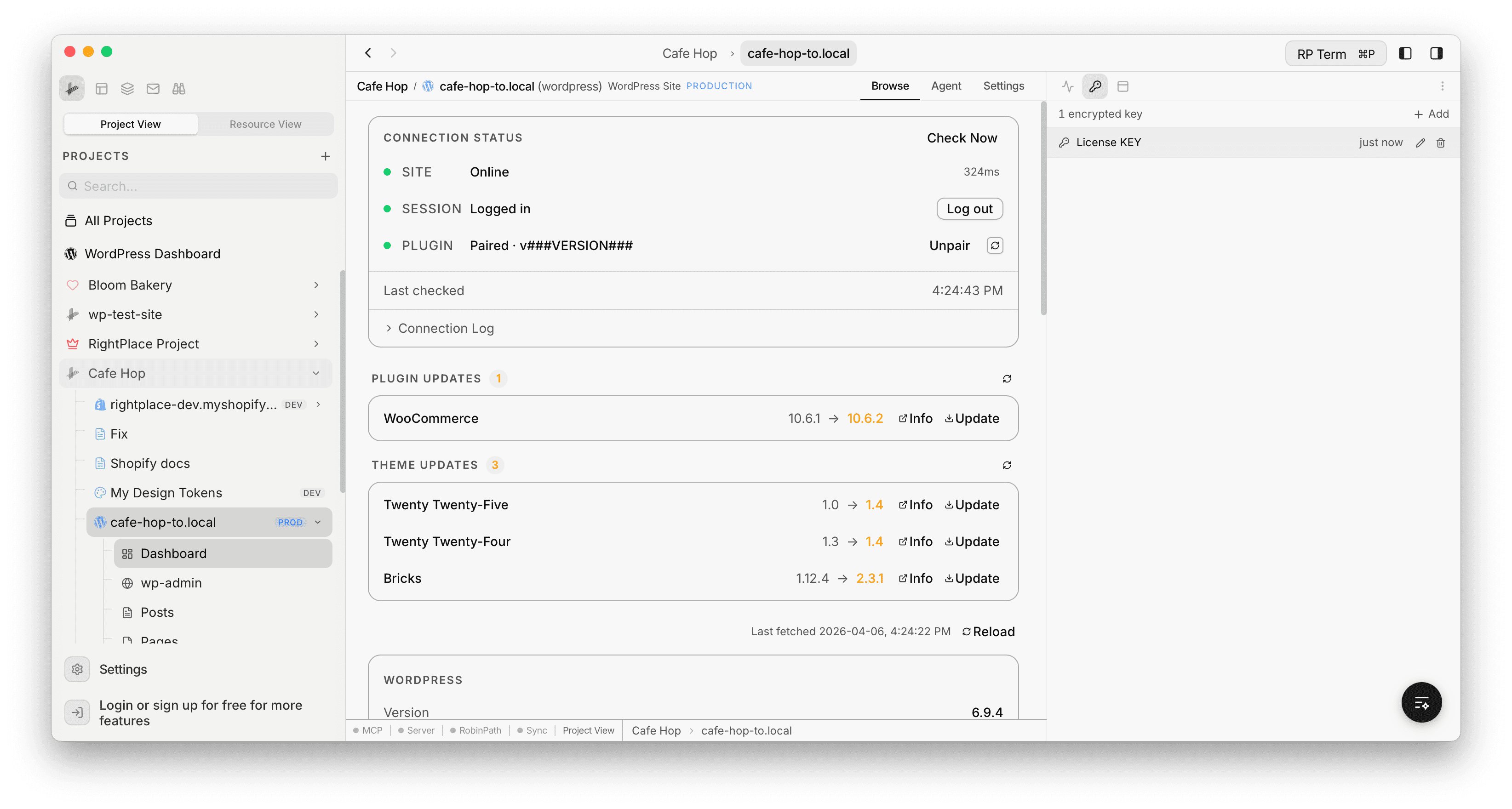 Encrypted Keys panel showing a flat list of credentials with key icons, names, and timestamps